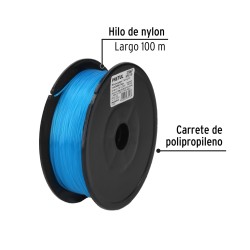 Carrete con 100 m de hilo para pesca azul calibre 1.00 mm