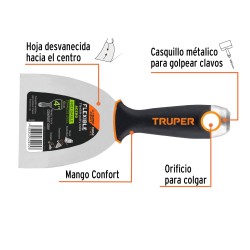 Espátula flexible 4" acero inox. Mango Comfort Grip. Expert