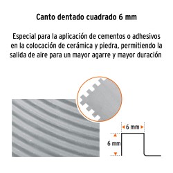 Llana 11" dentado cuadrado 1.4". 6 remaches. mgo plástico