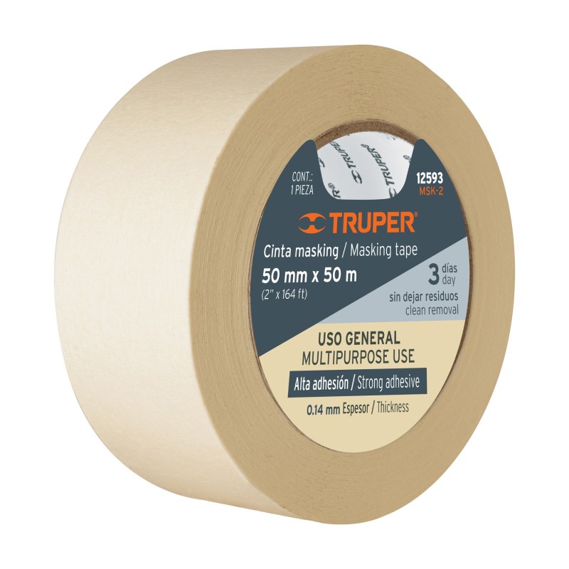 Cinta masking tape de 2" x 50 m. Truper