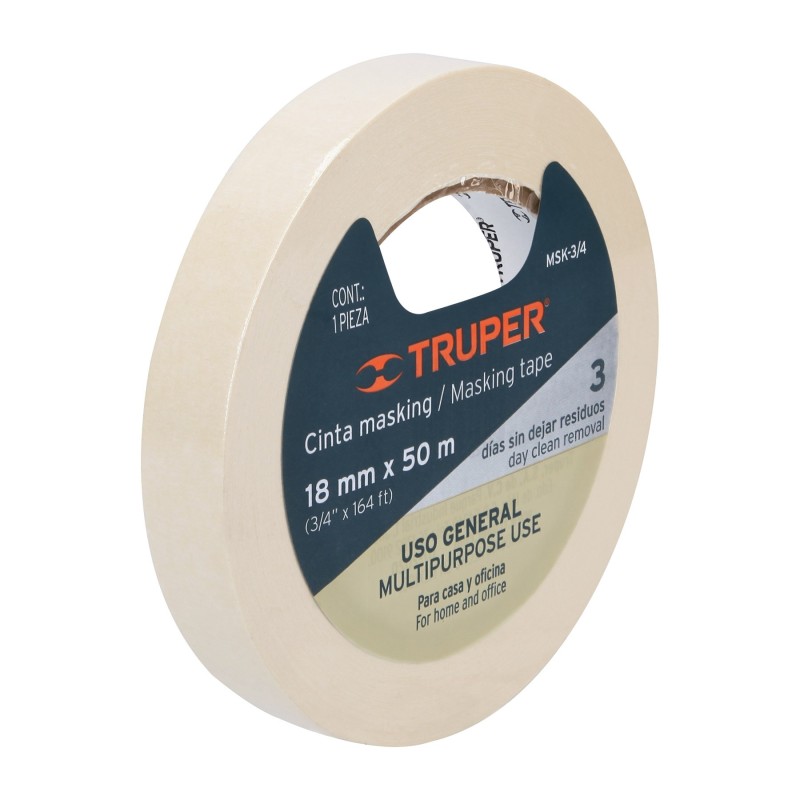 Cinta masking tape de 3.4" x 50 m. Truper