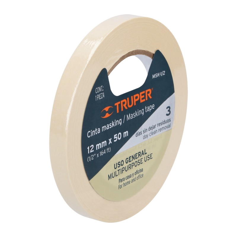 Cinta masking tape de 1.2" x 50 m. Truper