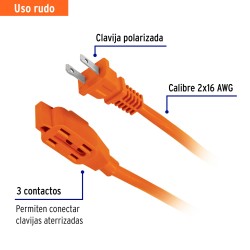 Extensión eléctrica de uso rudo 30 m 2x16 AWG. Volteck