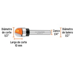 Broca para router. media caña. 1.2" con balero. Truper