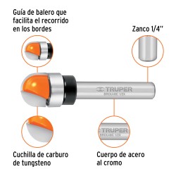 Broca para router. media caña. 1.2" con balero. Truper