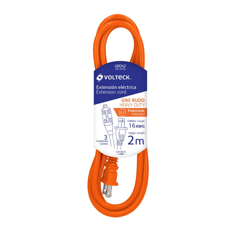 Extensión eléctrica de uso rudo 2 m 2x16 AWG. Volteck